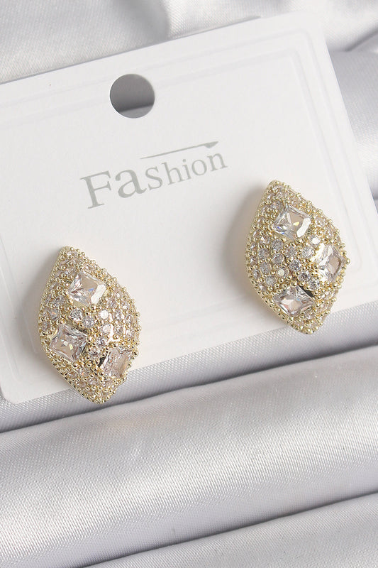 Brass Gold Color Zircon Stone Embroidered Drop Model Women's Earrings