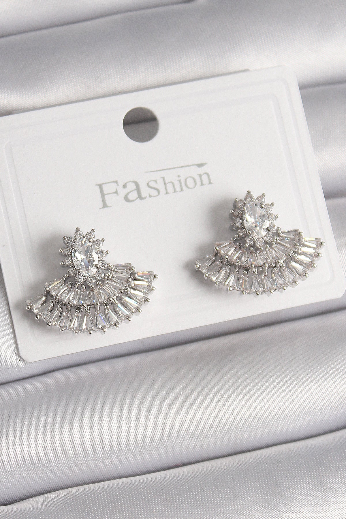 Brass Silver Color Zircon Stone Fan Model Women's Earrings