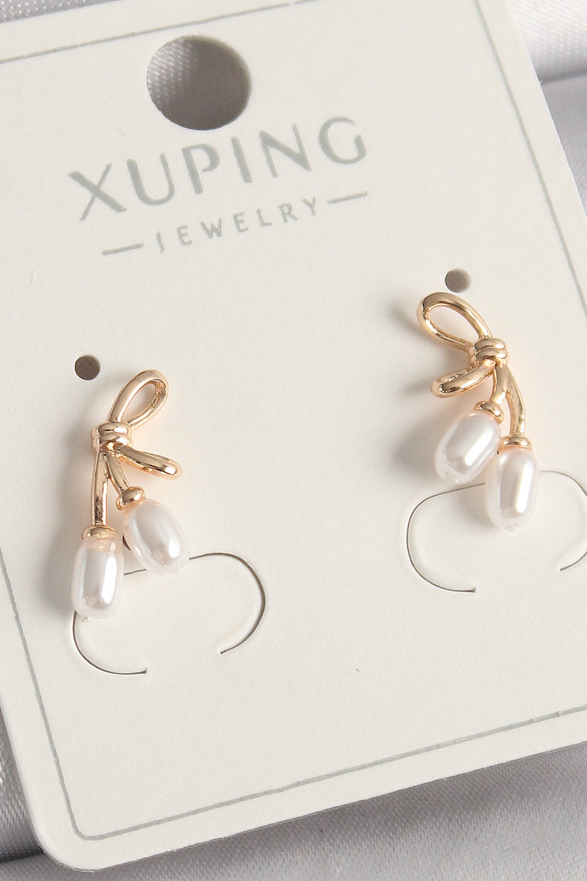 Brass Rose Color Pearl Detail Knot Model Women's Earrings