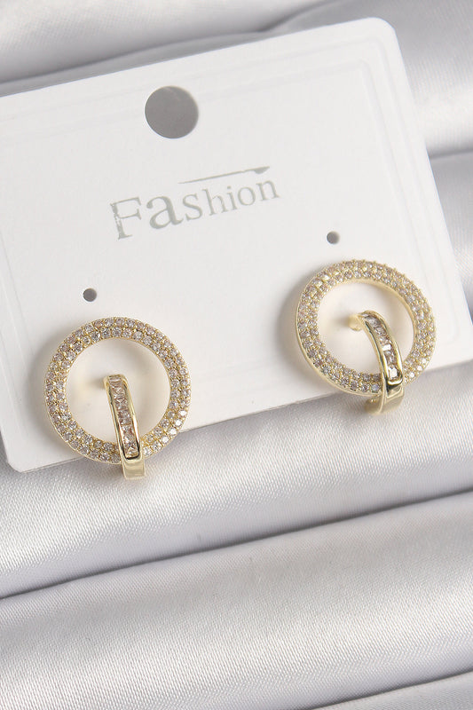 Brass Gold Color Zircon Stone Hoop Model Women's Earrings