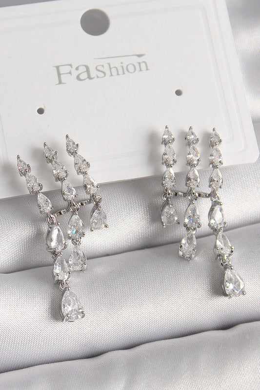 Brass Silver Color Zircon Stone Rain Model Women's Earrings