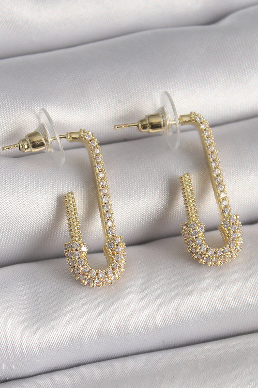 Brass Gold Color Zircon Stone Safety Pin Model Women's Earrings
