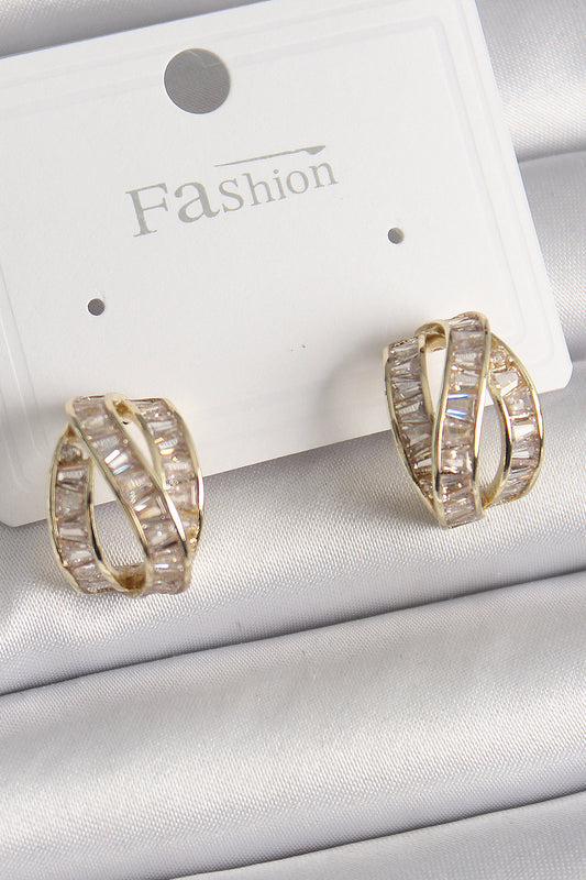 Brass Gold Color Zircon Stone Knot Hoop Model Women's Earrings
