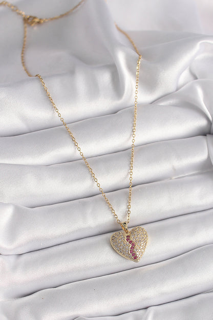 316L Çelik Gold Renk Zincir Zirkon Taşlı Kalp Model Kadın Kolye