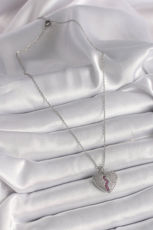316L Steel Silver Color Chain Zircon Stone Heart Model Women's Necklace