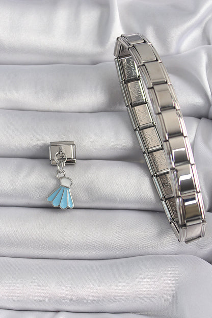 316L Çelik Gümüş Renk Mavi Renk Sallantı Elbise Model Nomination Charm