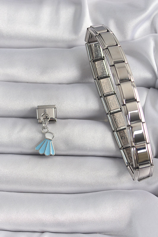 316L Steel Silver Color Blue Color Dangle Dress Model Nomination Charm