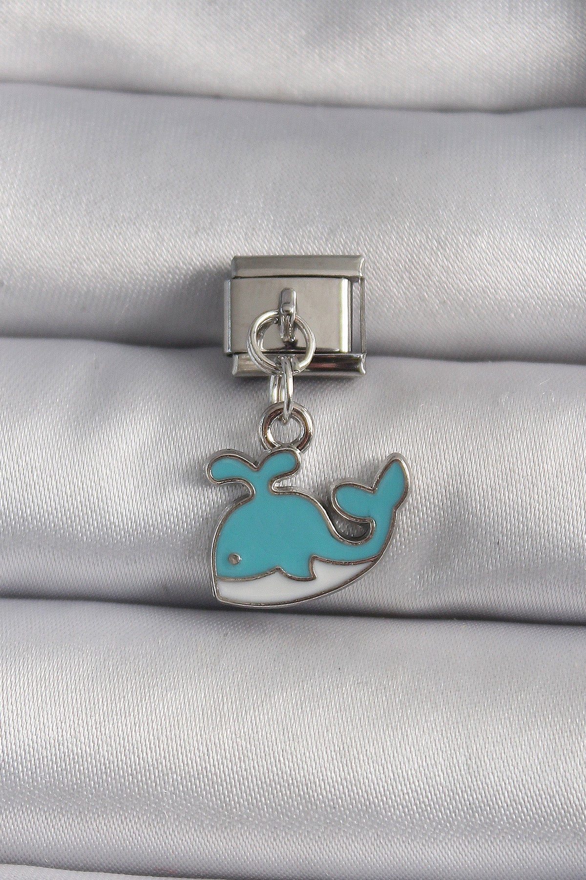 316L Steel Silver Color Dangle Blue Whale Model Nomination Charm