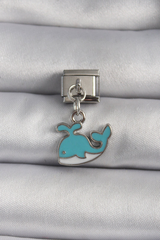 316L Steel Silver Color Dangle Blue Whale Model Nomination Charm