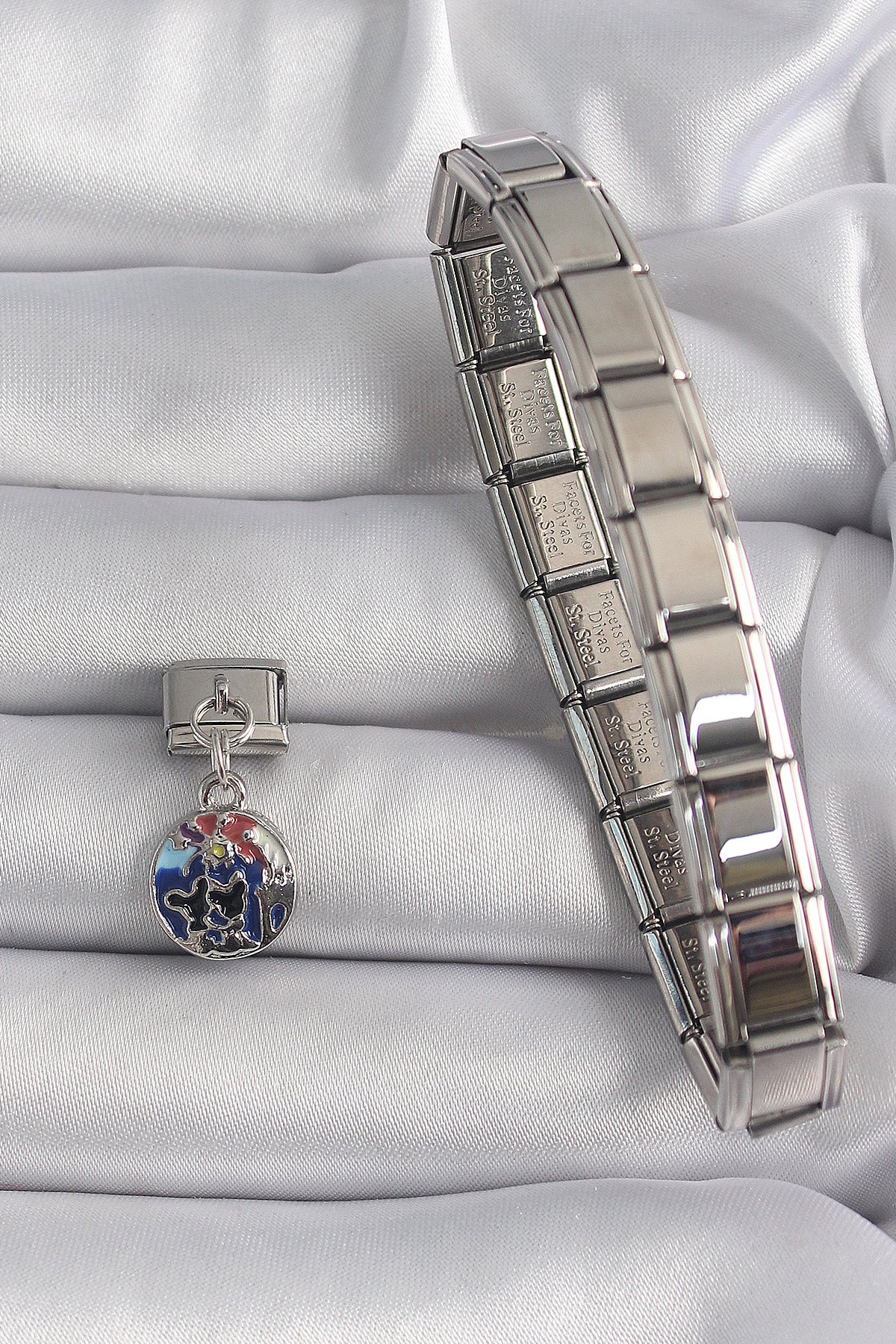 316L Steel Silver Color Dangle Earth Model Nomination Charm