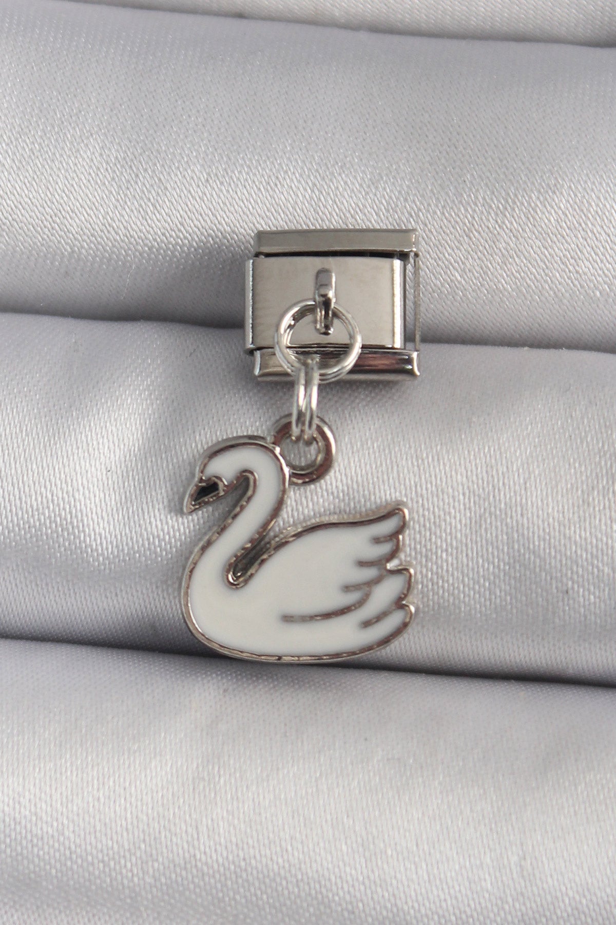 316L Steel Silver Color Dangle White Swan Model Nomination Charm