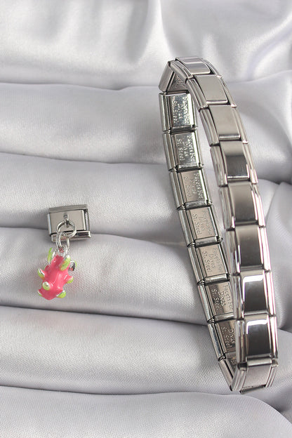 316L Steel Silver Color Dangle Dragon Fruit Model Nomination Charm