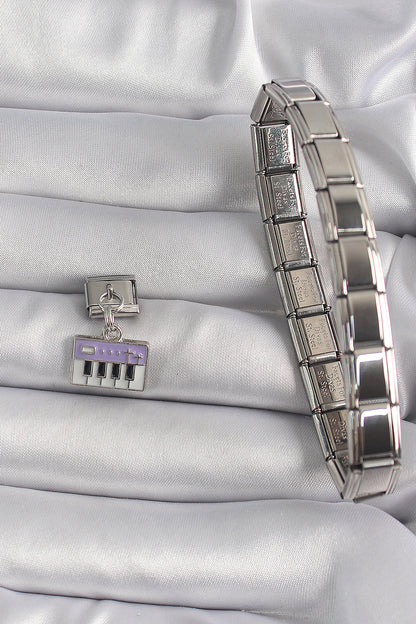 316L Steel Silver Color Dangle Purple Piano Figure Nomination Charm