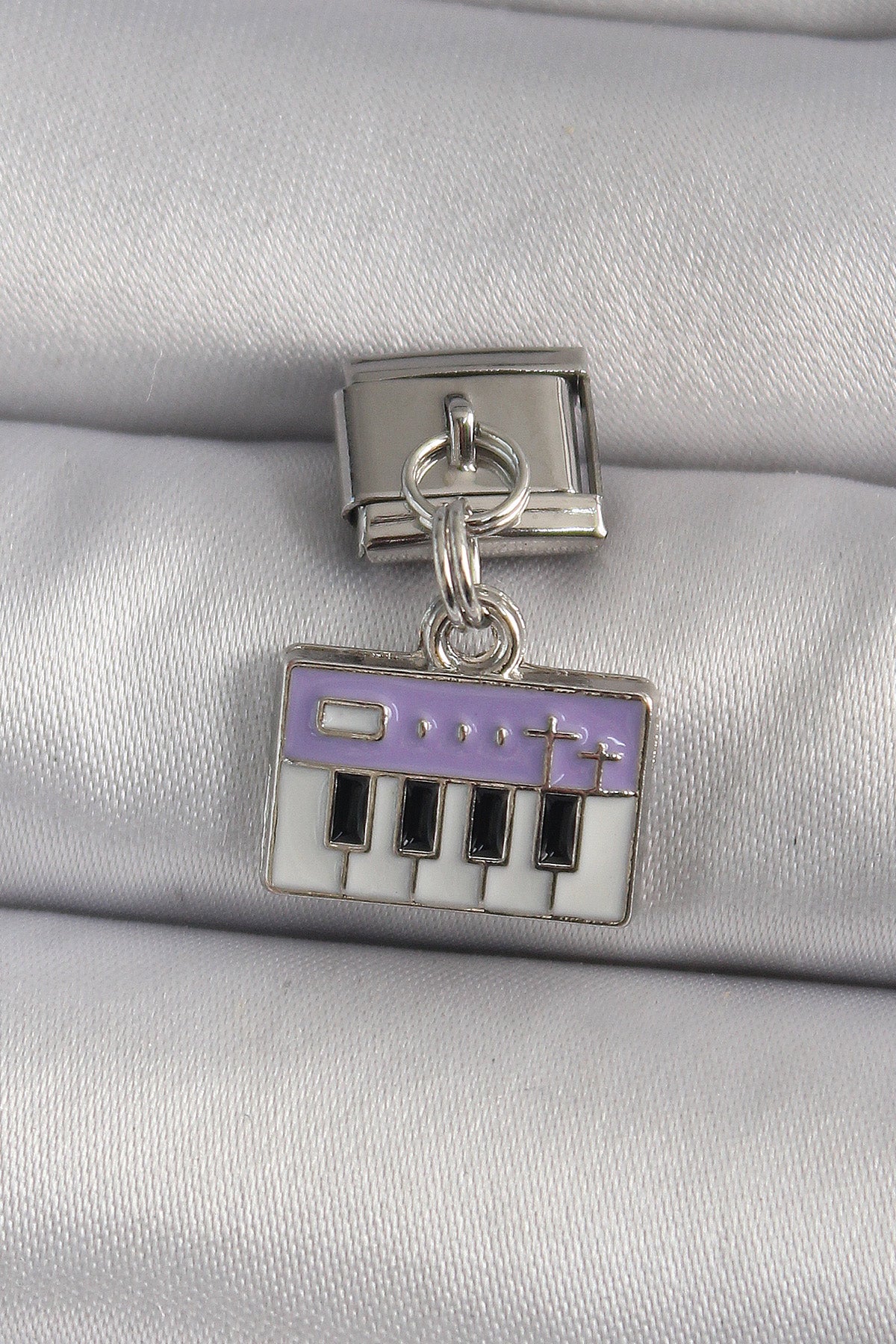 316L Steel Silver Color Dangle Purple Piano Figure Nomination Charm