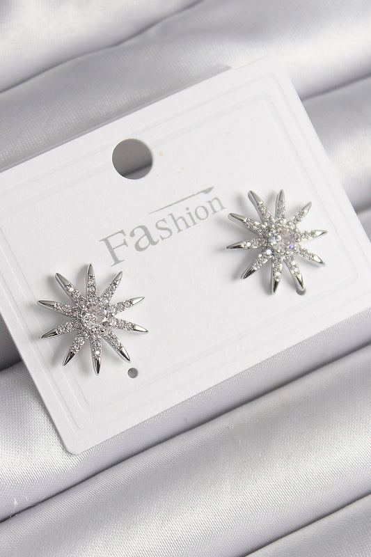 Brass Silver Color Zircon Stone Star Model Women's Earrings