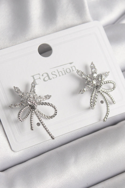 Brass Silver Color Zircon Stone Star Knot Model Women's Earrings