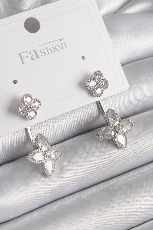 Brass Silver Color Zircon Stone Clover Model Women's Earrings