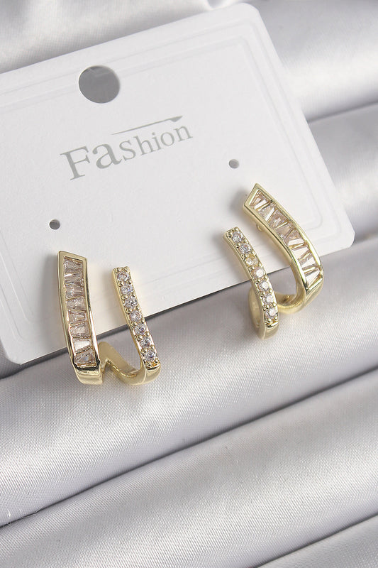 Brass Gold Color Zircon Stone Women's Earrings