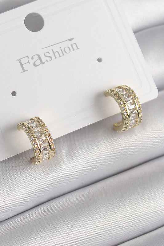 Brass Gold Color Zircon Stone Hoop Model Women's Earrings