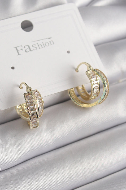 Brass Gold Color Zircon Stone Hoop Model Women's Earrings