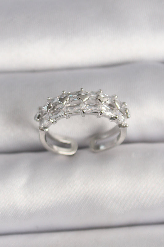 Brass Silver Color Zircon Stone Adjustable Ring