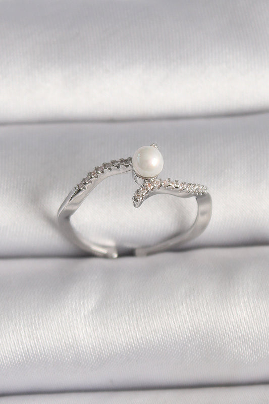 Brass Silver Color Zircon Stone Adjustable Ring