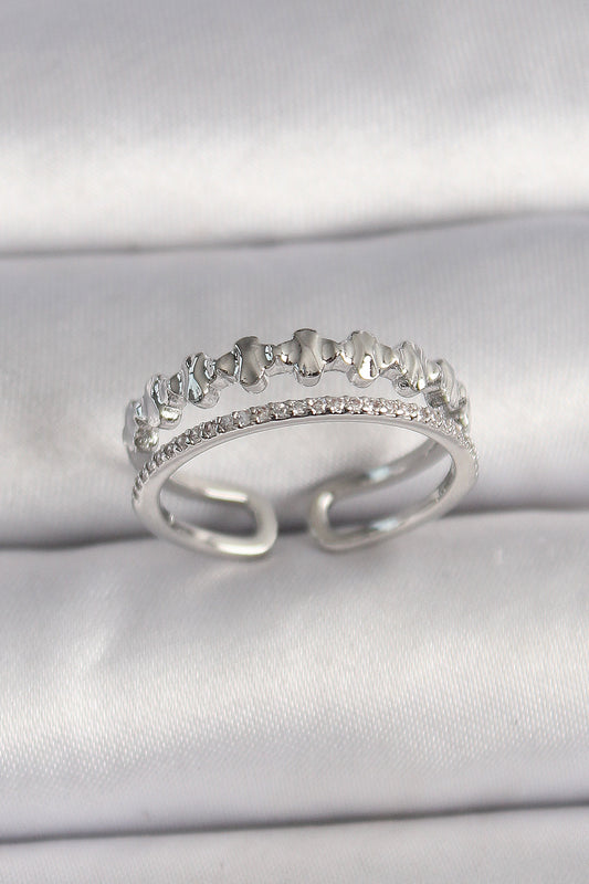 Brass Silver Color Zircon Stone Detailed Adjustable Women's Ring