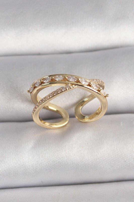 Pirinç Gold Renk Zirkon Taşlı Ayarlanabilir Kadın Yüzük