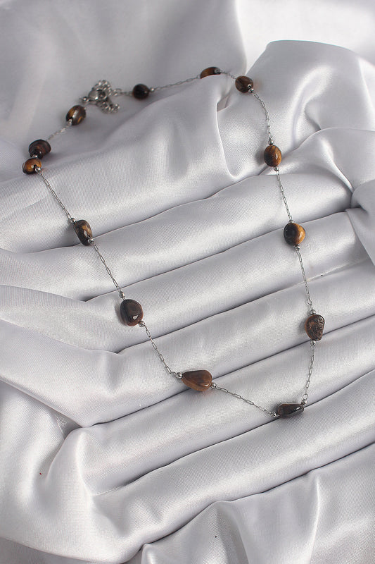 316L Steel Silver Color Chain Brown Natural Stone Model Women's Necklace