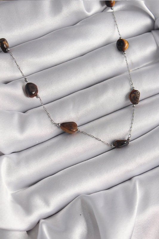 316L Steel Silver Color Chain Brown Natural Stone Model Women's Necklace
