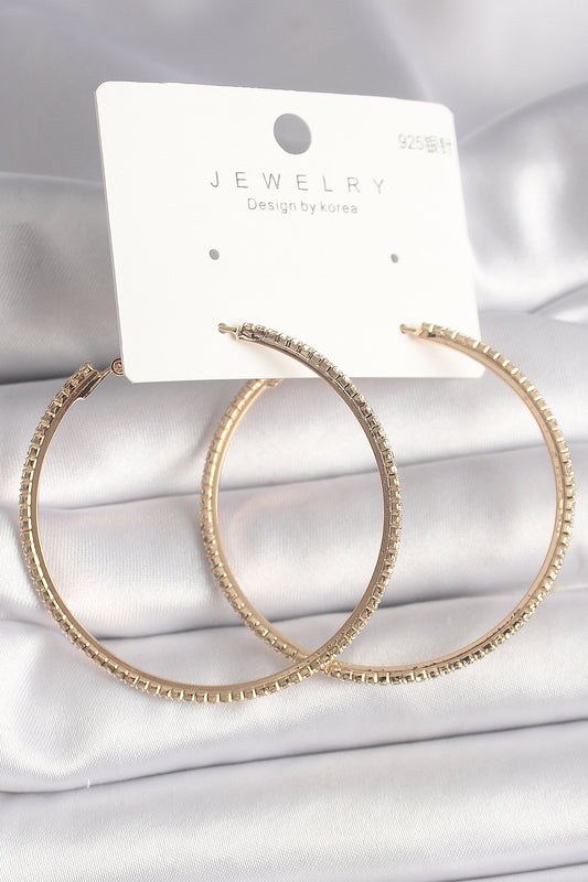 Brass Gold Color Zircon Stone Hoop Model Women's Earrings