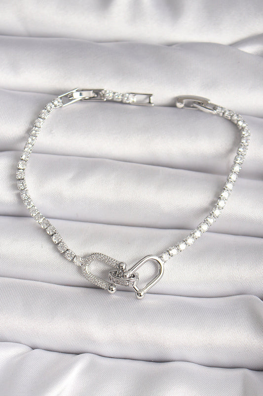 Brass Silver Color Waterway Zircon Stone Model Women's Bracelet