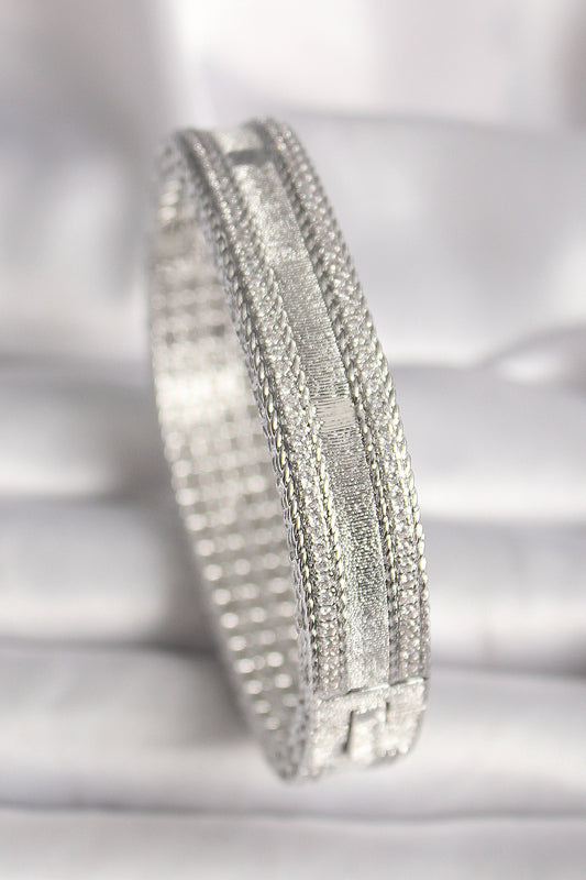 Brass Silver Color Zircon Stone Women's Cuff