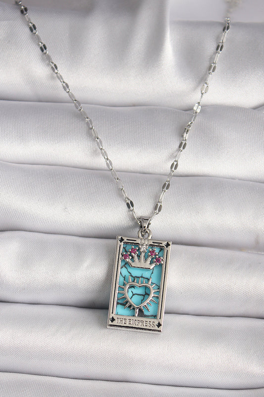 316L Steel Silver Color Pink Zircon Stone Crown Heart Portrait Model Women's Necklace