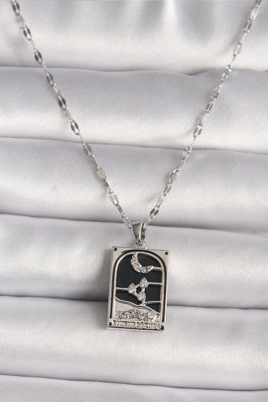 316L Steel Silver Color Zircon Stone Moon Figured Taror Model Women's Necklace