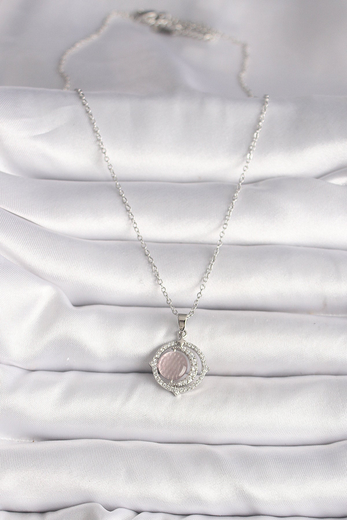 316L Steel Silver Color Zircon Stone Pink Pearl Crescent Model Women's Necklace