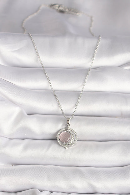 316L Steel Silver Color Zircon Stone Pink Pearl Crescent Model Women's Necklace