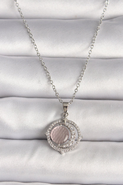 316L Steel Silver Color Zircon Stone Pink Pearl Crescent Model Women's Necklace