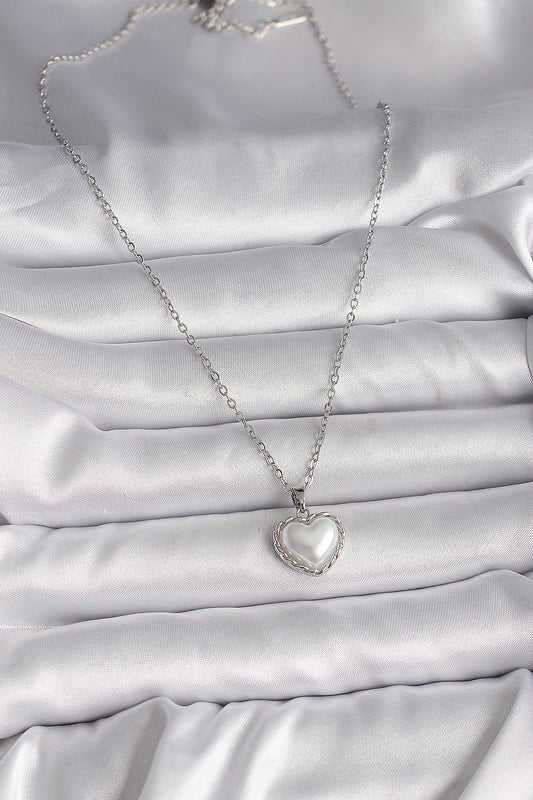 316L Steel Silver Color Chain 3D Pearl Heart Model Women's Necklace