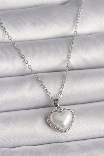 316L Steel Silver Color Chain 3D Pearl Heart Model Women's Necklace