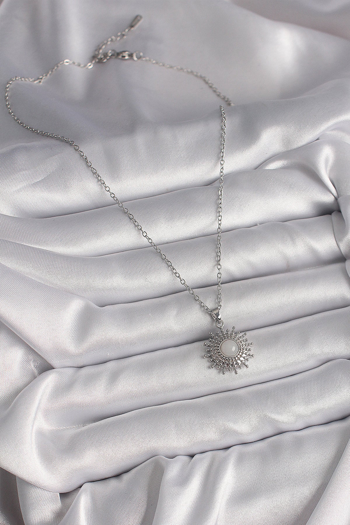 316L Steel Silver Color Chain White Enamel Sun Model Women's Necklace