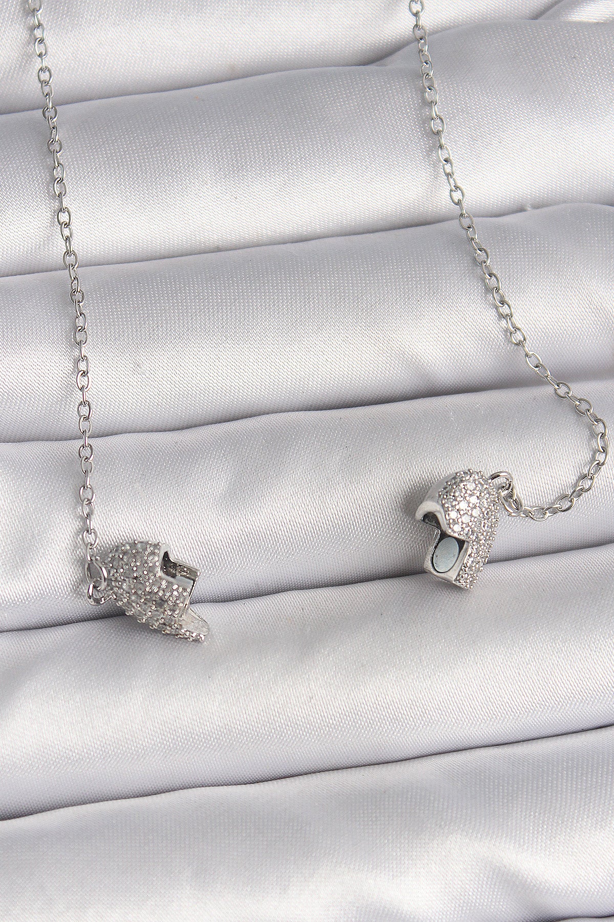 316L Steel Silver Color Zircon Stone Magnetic Heart Model Women's Necklace