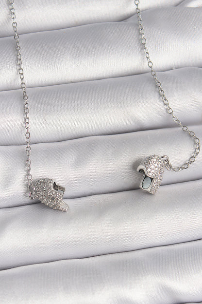 316L Steel Silver Color Zircon Stone Magnetic Heart Model Women's Necklace