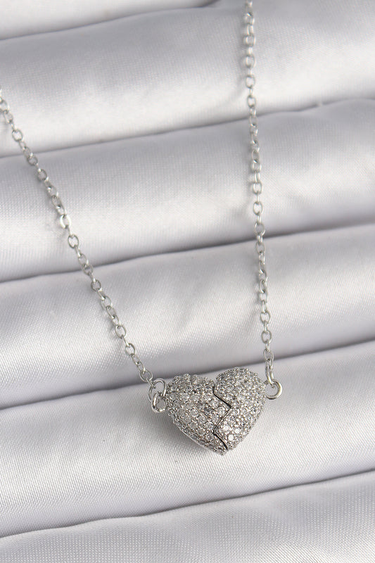 316L Steel Silver Color Zircon Stone Magnetic Heart Model Women's Necklace
