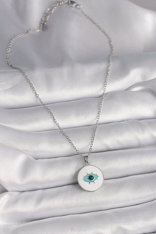 316L Steel Silver Color Chain White Enamel Turquoise Eye Embroidery Model Women's Necklace