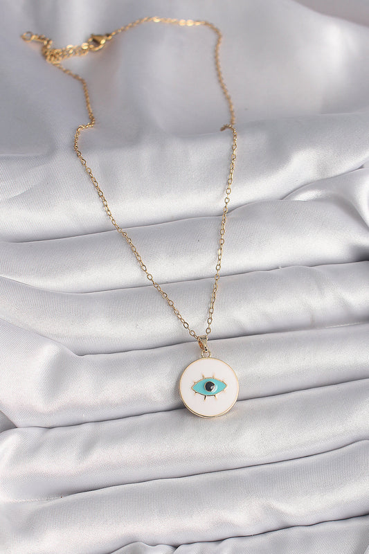 316L Steel Gold Color Chain White Enamel Turquoise Eye Embroidery Model Women's Necklace