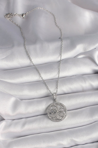 316L Çelik Gümüş Renk Zincir Zirkon Taşlı Lotus Model Kadın Kolye