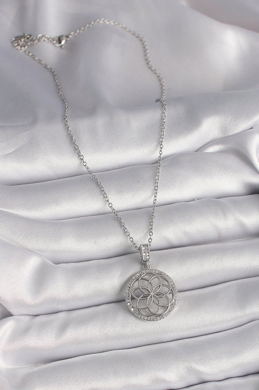 316L Steel Silver Color Chain Zircon Stone Lotus Model Women's Necklace