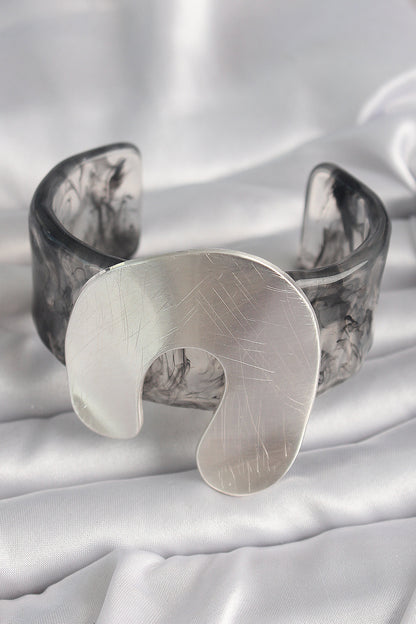 Black Marble Pattern Acrylic Plate Vintage Women's Bracelet