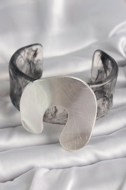 Black Marble Pattern Acrylic Plate Vintage Women's Bracelet
